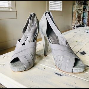 Grey peep toe stilettos